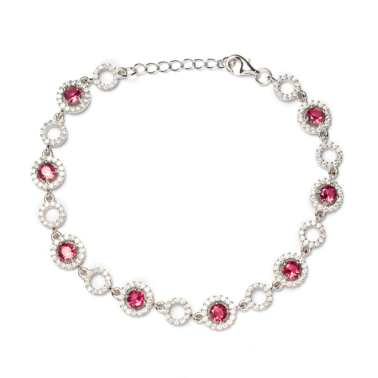 Bracciale donna con cerchi con pietra rossa
